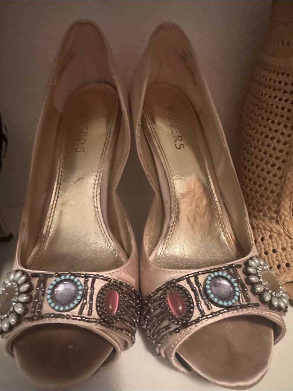 Bakers Blush Pink Jeweled Peep-Toe Heels